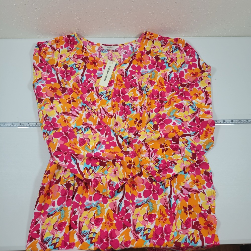 NWT Agnes Orinda Maxi Dress Womens 2X Pink Floral Long Sleeve V-Neck Tie Waist - Picture 3 of 10